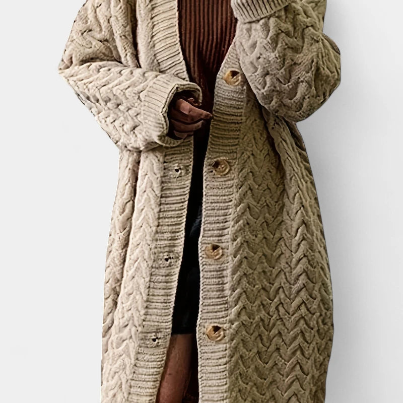 Gleame.-Truien & Vesten-Gleame Damesvest - Lang vest met knoopsluiting en gebreide details