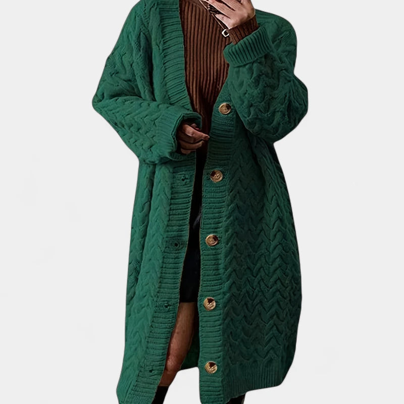 Gleame.-Truien & Vesten-Gleame Damesvest - Lang vest met knoopsluiting en gebreide details