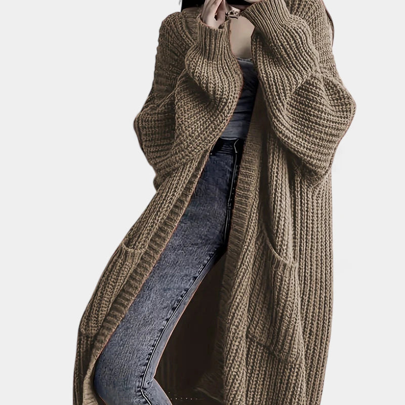 Gleame.-Truien & Vesten-Gleame Damesvest - Losvallend gebreid vest met open voorkant en lange mouwen