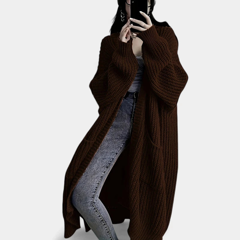 Gleame.-Truien & Vesten-Gleame Damesvest - Losvallend gebreid vest met open voorkant en lange mouwen