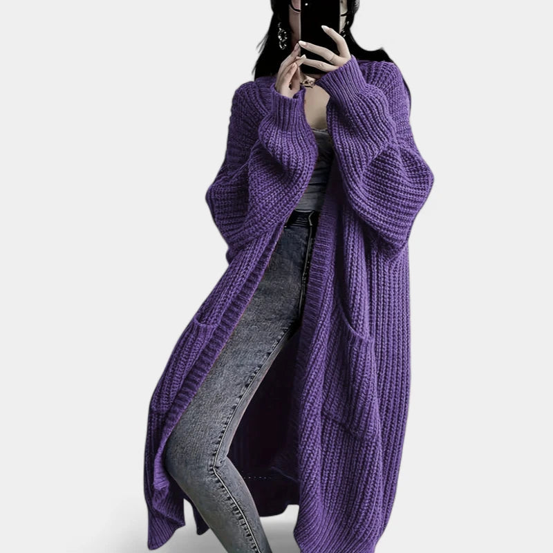 Gleame.-Truien & Vesten-Gleame Damesvest - Losvallend gebreid vest met open voorkant en lange mouwen