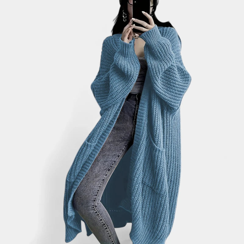 Gleame.-Truien & Vesten-Gleame Damesvest - Losvallend gebreid vest met open voorkant en lange mouwen