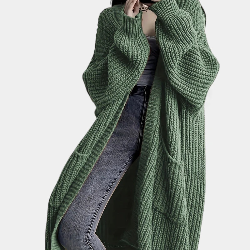 Gleame.-Truien & Vesten-Gleame Damesvest - Losvallend gebreid vest met open voorkant en lange mouwen