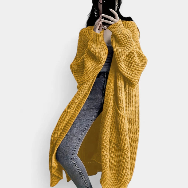 Gleame.-Truien & Vesten-Gleame Damesvest - Losvallend gebreid vest met open voorkant en lange mouwen