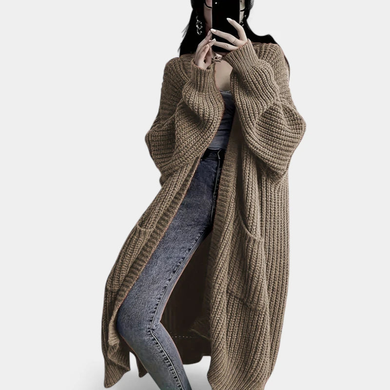 Gleame.-Truien & Vesten-Gleame Damesvest - Losvallend gebreid vest met open voorkant en lange mouwen