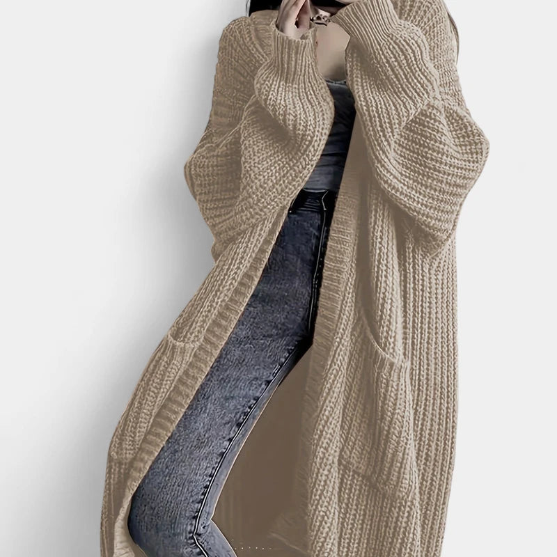 Gleame.-Truien & Vesten-Gleame Damesvest - Losvallend gebreid vest met open voorkant en lange mouwen