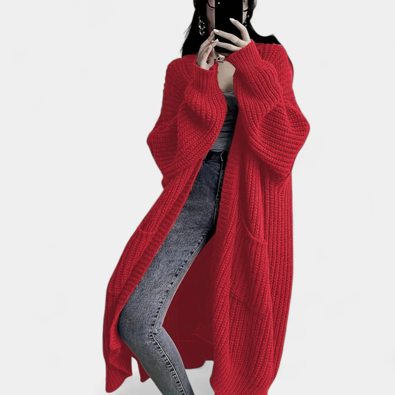 Gleame.-Truien & Vesten-Gleame Damesvest - Losvallend gebreid vest met open voorkant en lange mouwen