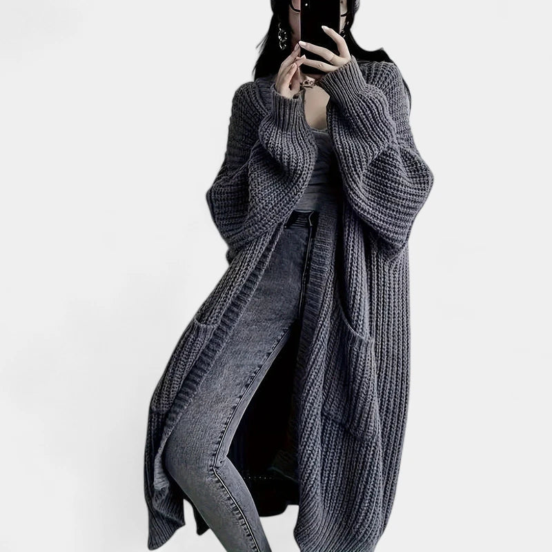 Gleame.-Truien & Vesten-Gleame Damesvest - Losvallend gebreid vest met open voorkant en lange mouwen