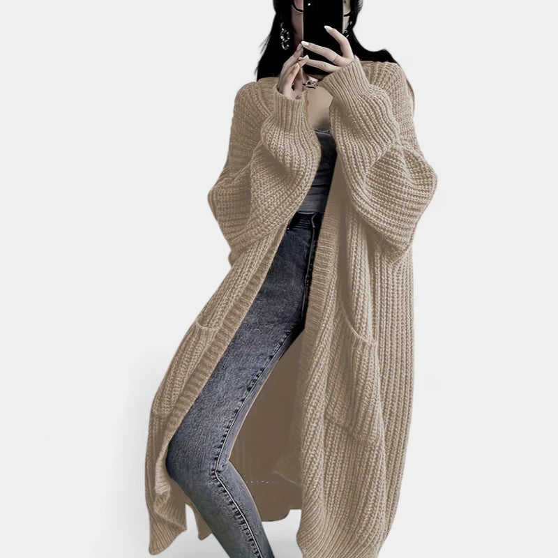 Gleame.-Truien & Vesten-Gleame Damesvest - Losvallend gebreid vest met open voorkant en lange mouwen