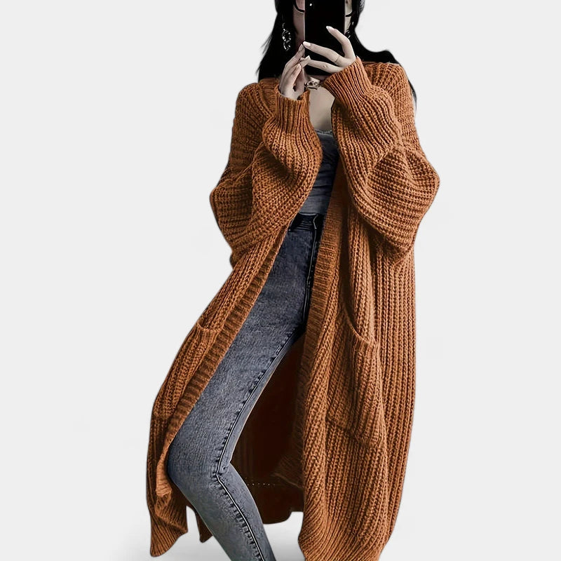 Gleame.-Truien & Vesten-Gleame Damesvest - Losvallend gebreid vest met open voorkant en lange mouwen