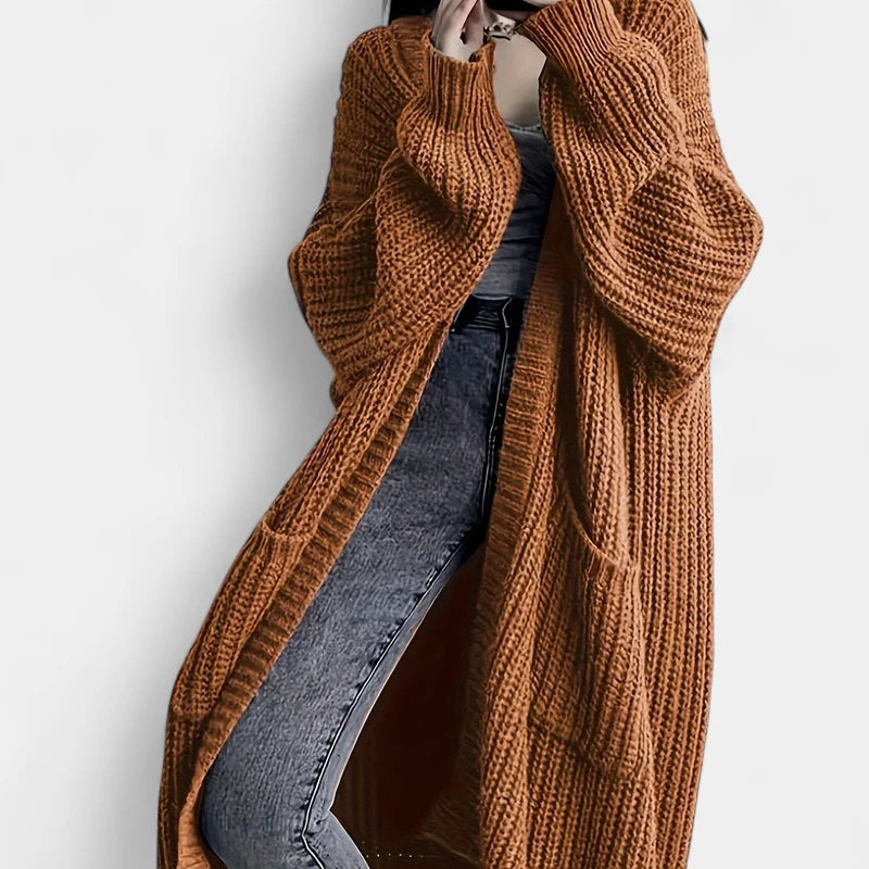 Gleame.-Truien & Vesten-Gleame Damesvest - Losvallend gebreid vest met open voorkant en lange mouwen