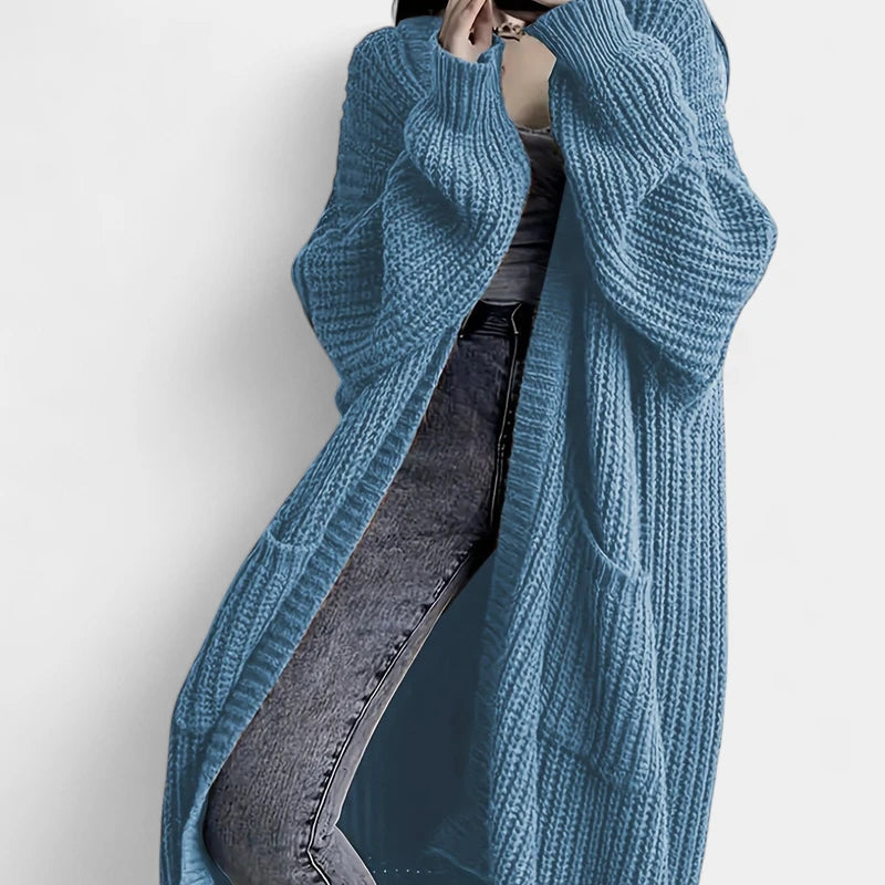 Gleame.-Truien & Vesten-Gleame Damesvest - Losvallend gebreid vest met open voorkant en lange mouwen