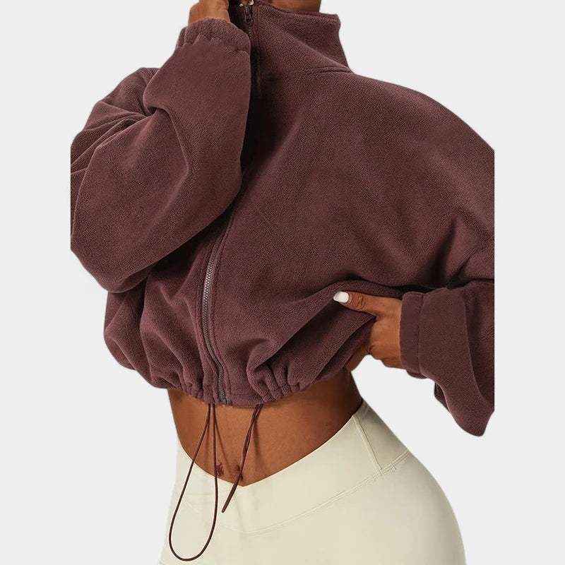 Gleame.-Truien & Vesten-Gleame Jas - Warme damesjas van fleece met rits en elastische zoom