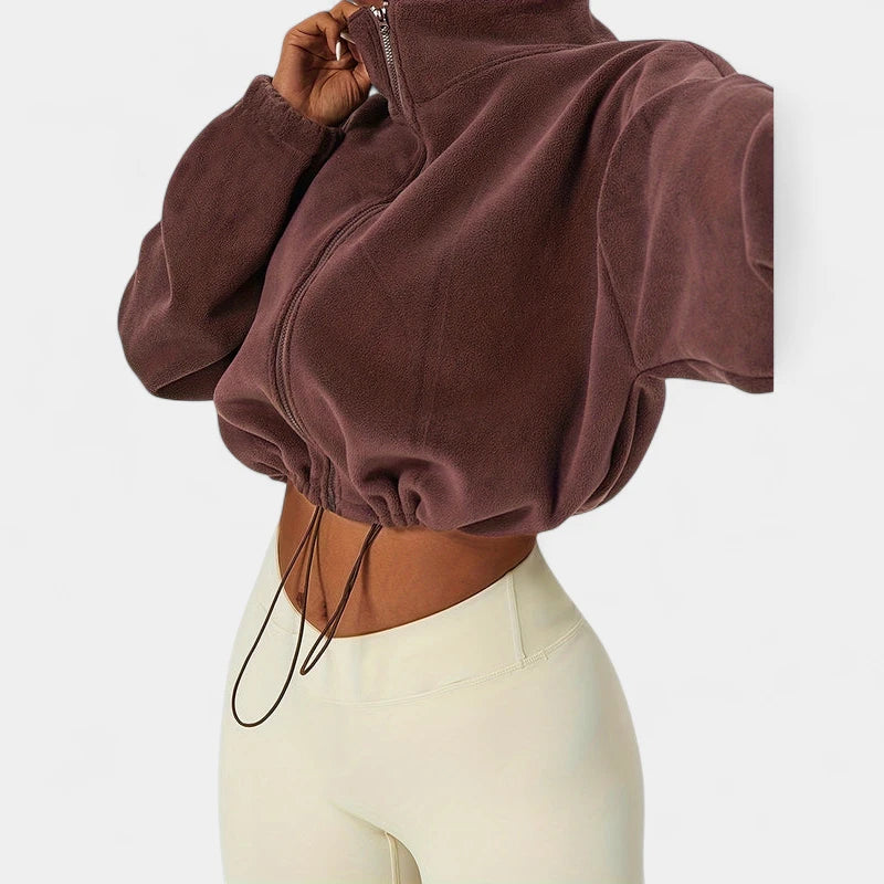 Gleame.-Truien & Vesten-Gleame Jas - Warme damesjas van fleece met rits en elastische zoom