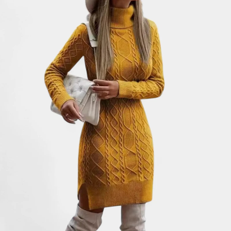 Gleame.-Truien & Vesten-Gleame Jurk - Dames gebreide jurk met lange mouwen en hoge hals