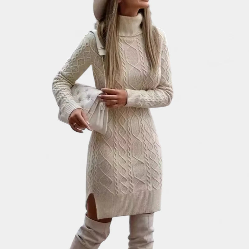 Gleame.-Truien & Vesten-Gleame Jurk - Dames gebreide jurk met lange mouwen en hoge hals