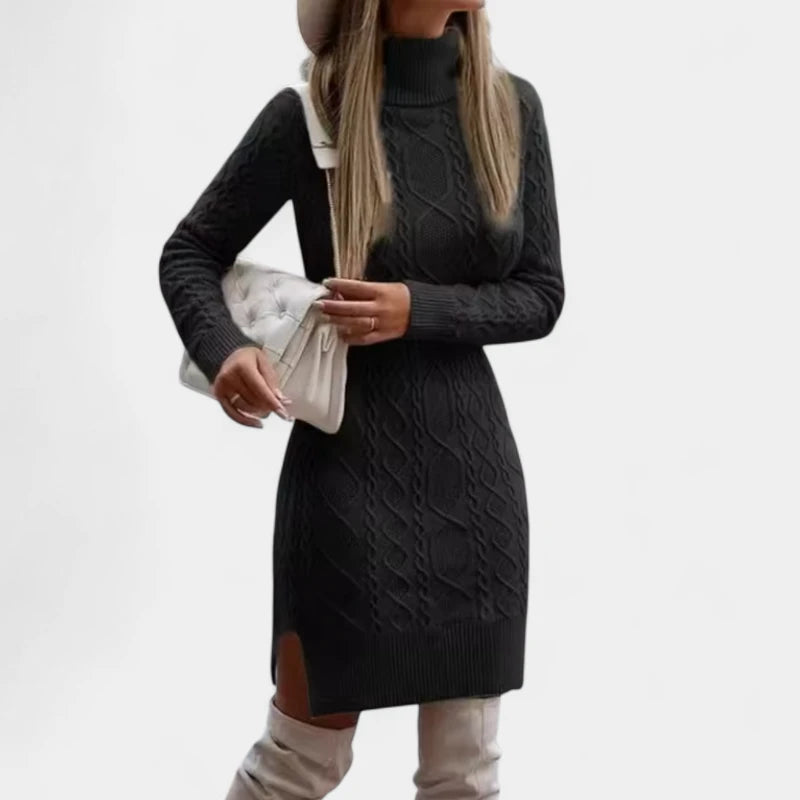 Gleame.-Truien & Vesten-Gleame Jurk - Dames gebreide jurk met lange mouwen en hoge hals