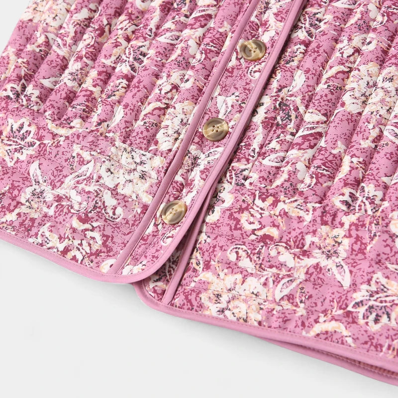 Gleame.-Truien & Vesten-Gleame Pufferjack – Cropped damesjas met bloemenprint en gewatteerd design