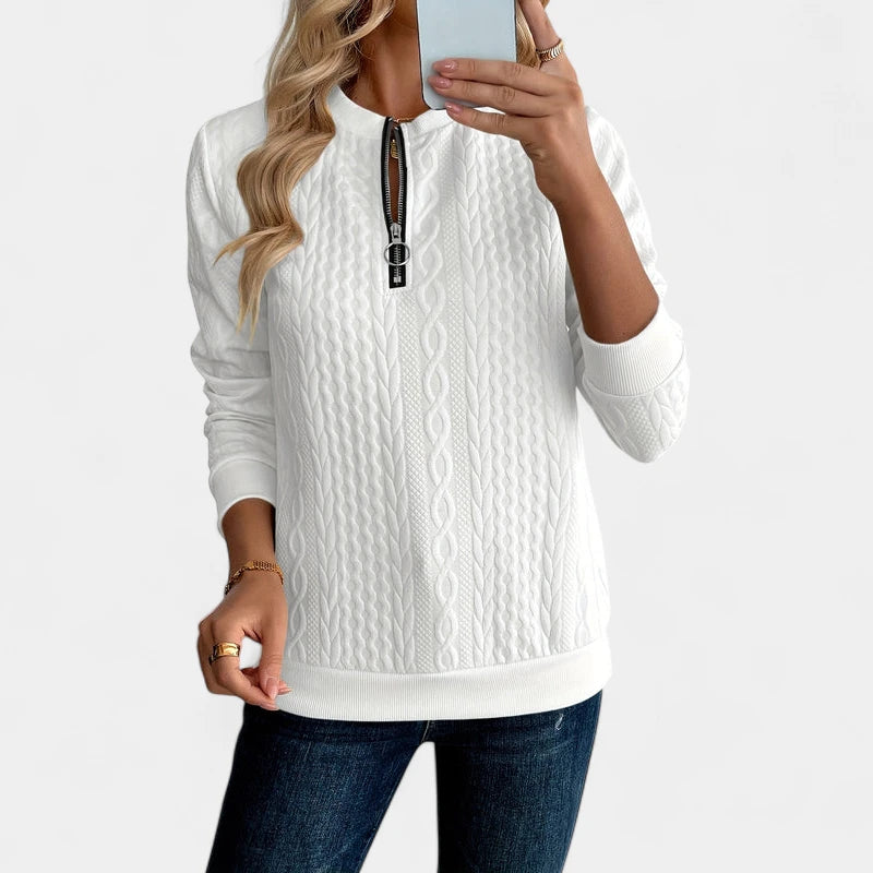 Gleame.-Truien & Vesten-Gleame Sweater - Gebreide damestrui met halve rits en lange mouwen