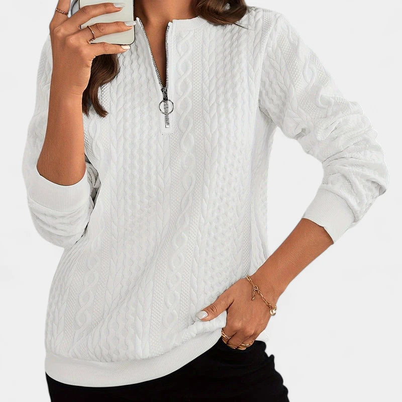 Gleame.-Truien & Vesten-Gleame Sweater - Gebreide damestrui met halve rits en lange mouwen