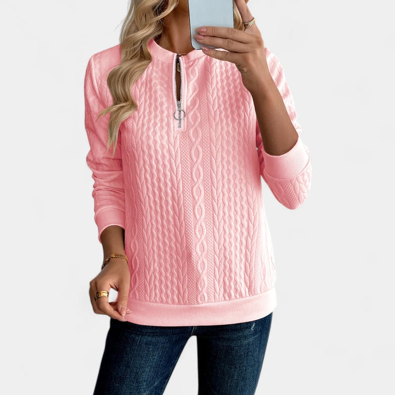 Gleame.-Truien & Vesten-Gleame Sweater - Gebreide damestrui met halve rits en lange mouwen