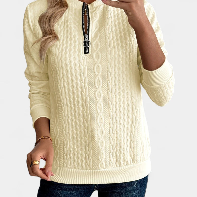 Gleame.-Truien & Vesten-Gleame Sweater - Gebreide damestrui met halve rits en lange mouwen