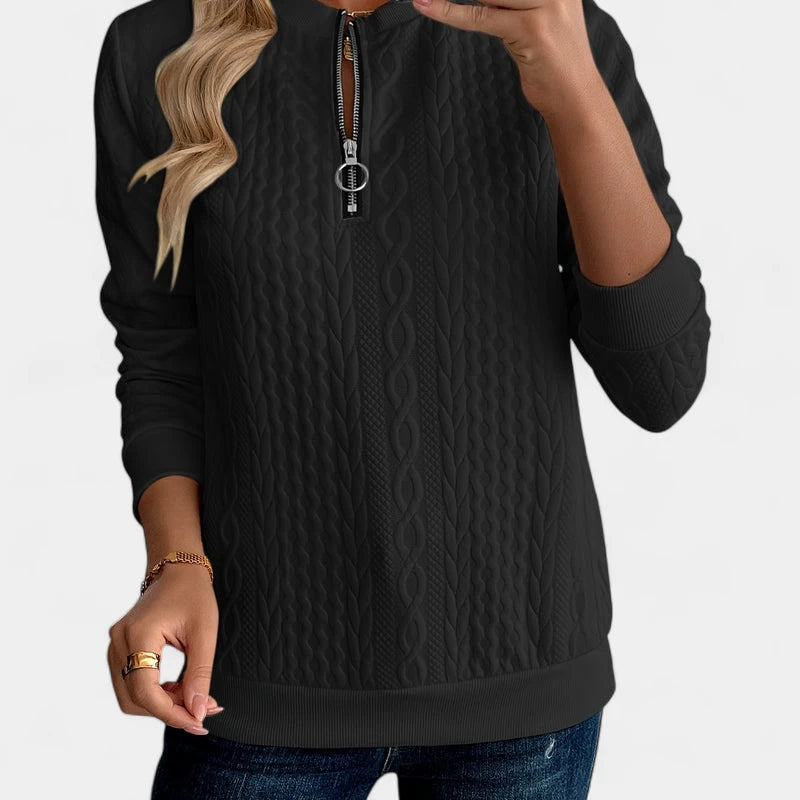 Gleame.-Truien & Vesten-Gleame Sweater - Gebreide damestrui met halve rits en lange mouwen