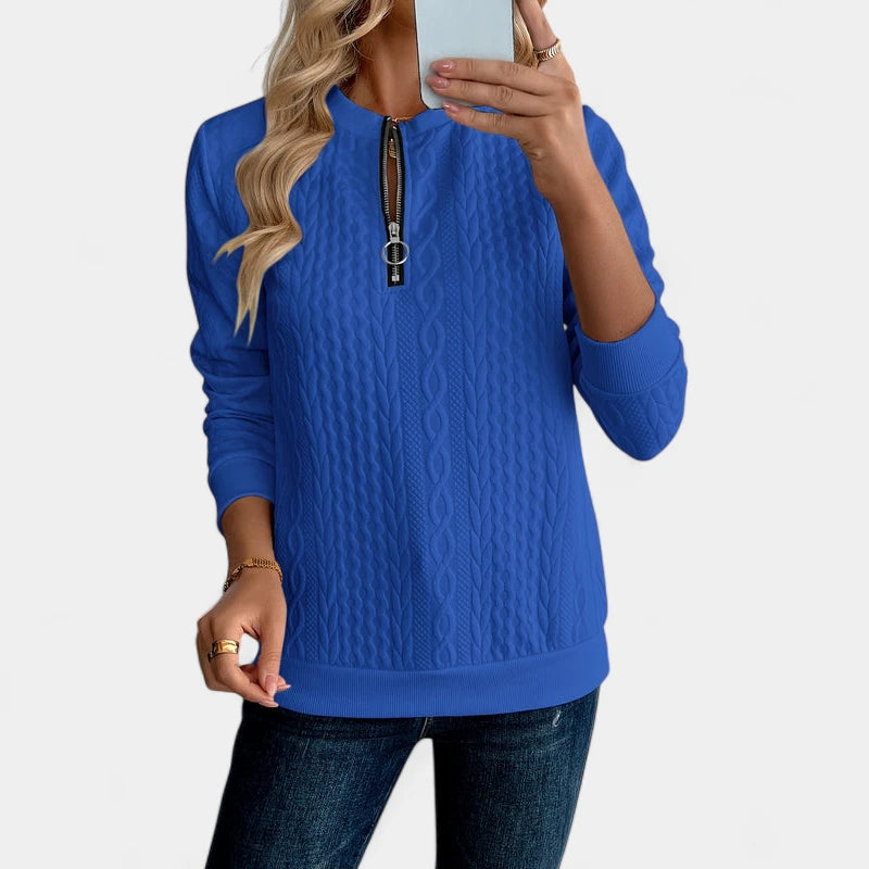 Gleame.-Truien & Vesten-Gleame Sweater - Gebreide damestrui met halve rits en lange mouwen