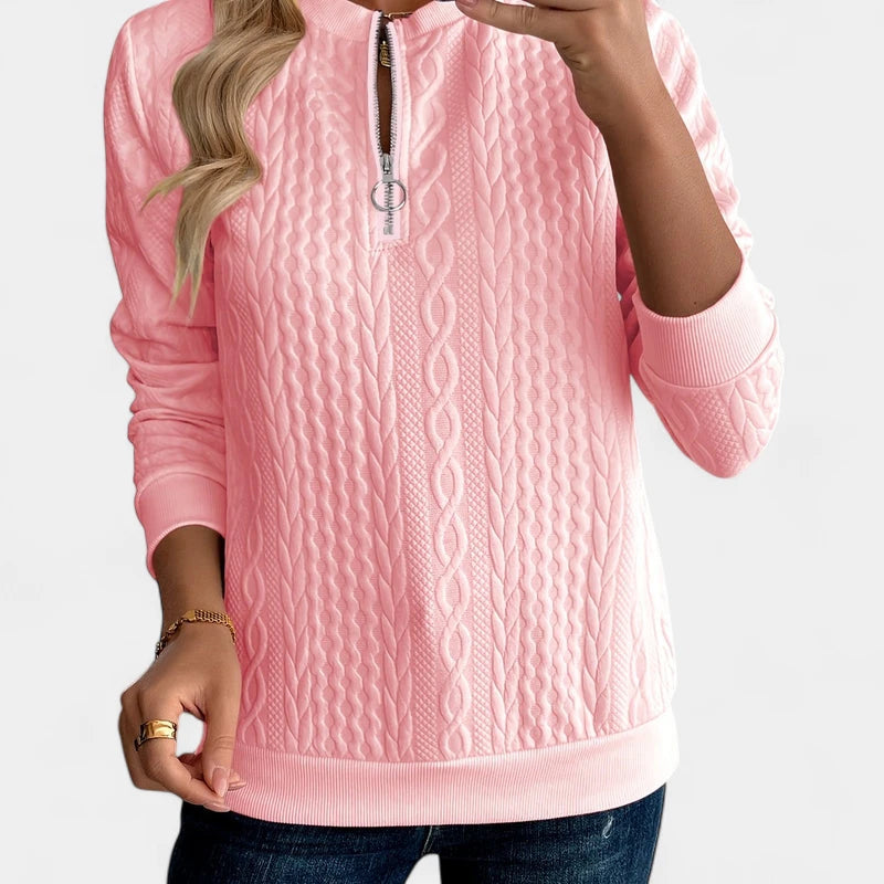 Gleame.-Truien & Vesten-Gleame Sweater - Gebreide damestrui met halve rits en lange mouwen