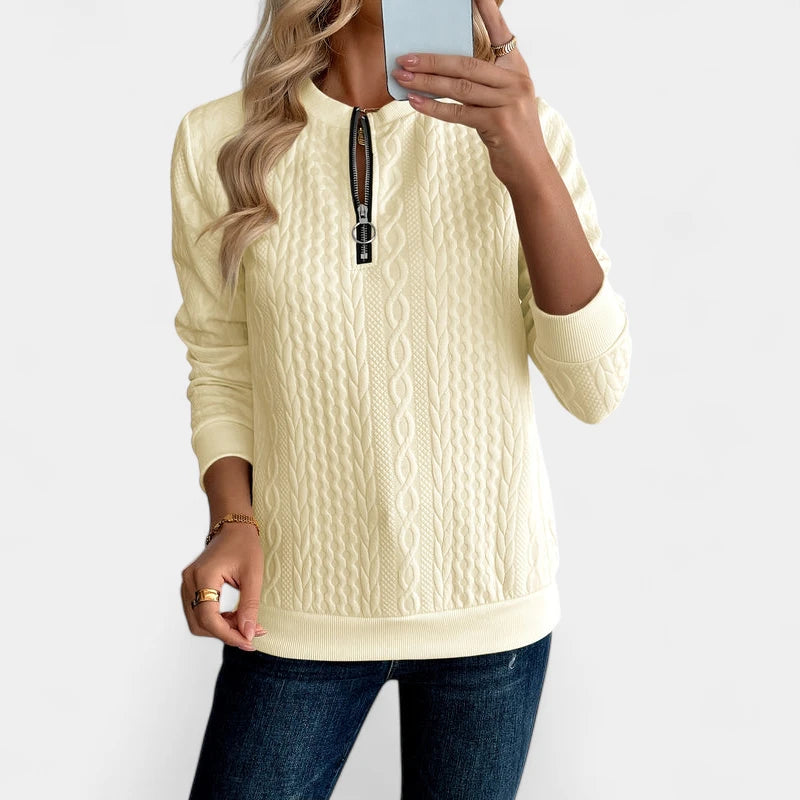 Gleame.-Truien & Vesten-Gleame Sweater - Gebreide damestrui met halve rits en lange mouwen