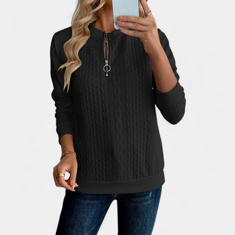 Gleame.-Truien & Vesten-Gleame Sweater - Gebreide damestrui met halve rits en lange mouwen