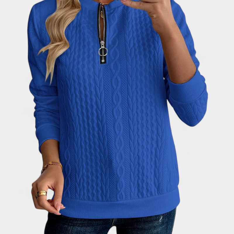 Gleame.-Truien & Vesten-Gleame Sweater - Gebreide damestrui met halve rits en lange mouwen