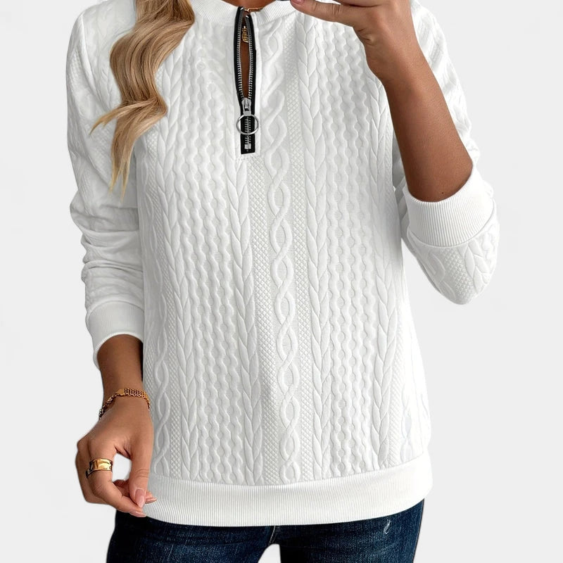 Gleame.-Truien & Vesten-Gleame Sweater - Gebreide damestrui met halve rits en lange mouwen