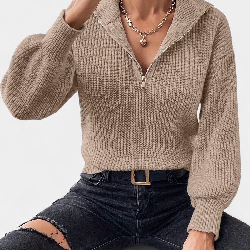 Gleame.-Truien & Vesten-Gleame Trui - Elegante trui met V-hals en ritssluiting