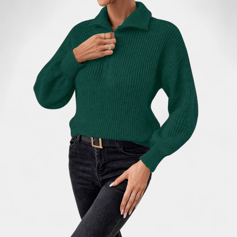 Gleame.-Truien & Vesten-Gleame Trui - Elegante trui met V-hals en ritssluiting