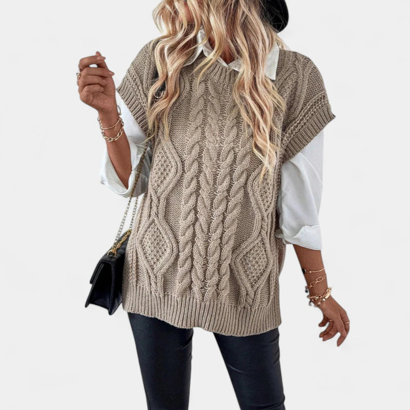 Gleame.-Truien & Vesten-Gleame Trui – Gebreide kabeltrui zonder mouwen voor dames