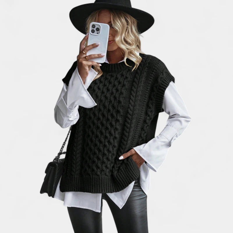 Gleame.-Truien & Vesten-Gleame Trui – Gebreide kabeltrui zonder mouwen voor dames