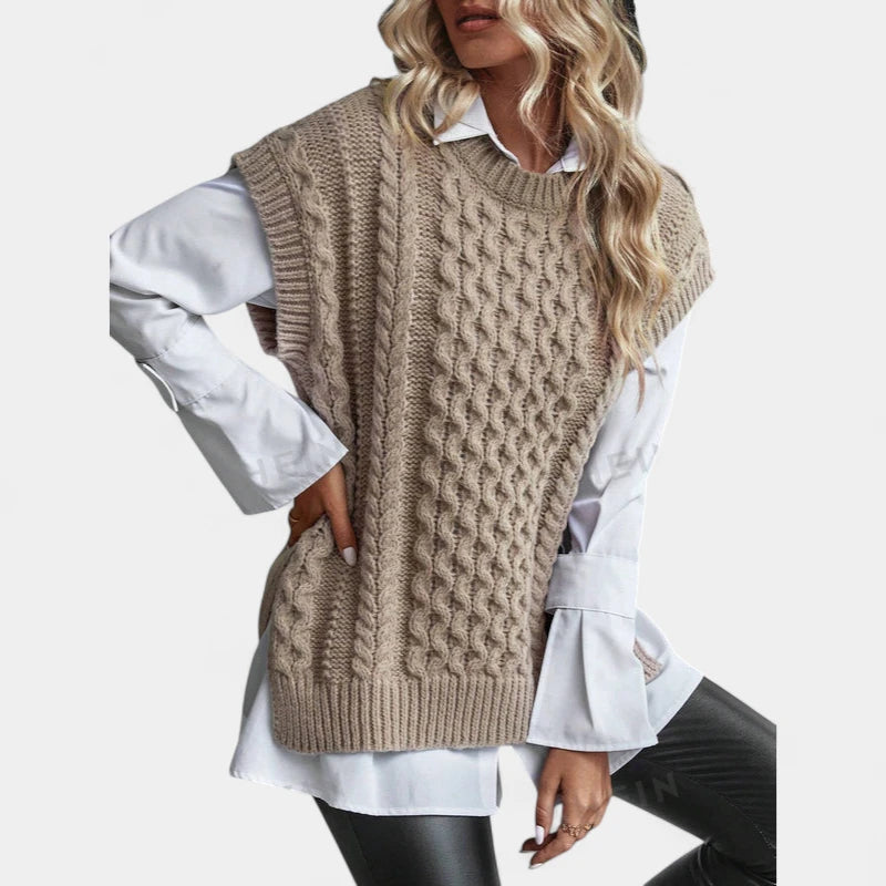 Gleame.-Truien & Vesten-Gleame Trui – Gebreide kabeltrui zonder mouwen voor dames