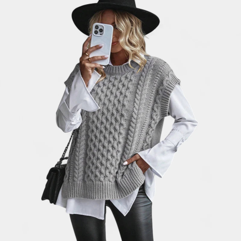 Gleame.-Truien & Vesten-Gleame Trui – Gebreide kabeltrui zonder mouwen voor dames