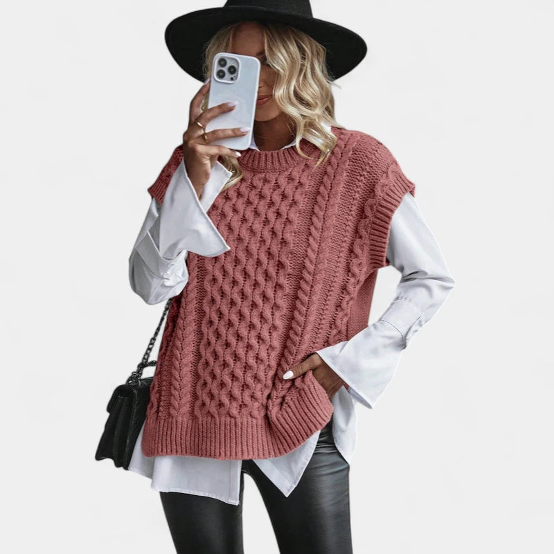 Gleame.-Truien & Vesten-Gleame Trui – Gebreide kabeltrui zonder mouwen voor dames