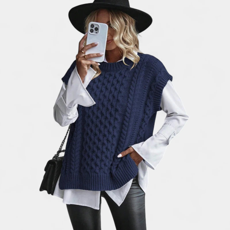 Gleame.-Truien & Vesten-Gleame Trui – Gebreide kabeltrui zonder mouwen voor dames