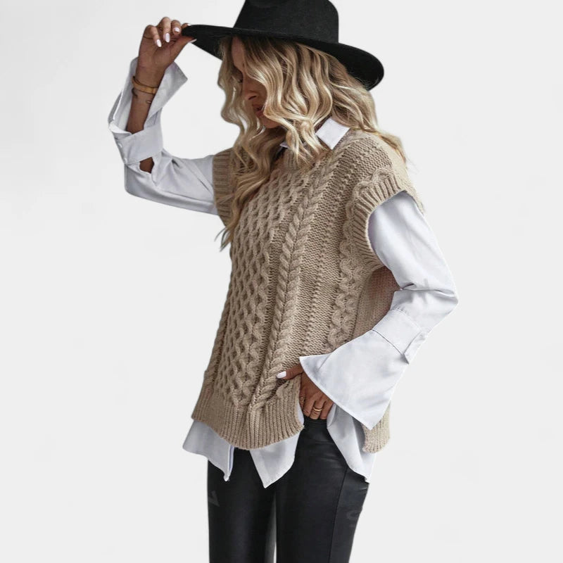 Gleame.-Truien & Vesten-Gleame Trui – Gebreide kabeltrui zonder mouwen voor dames