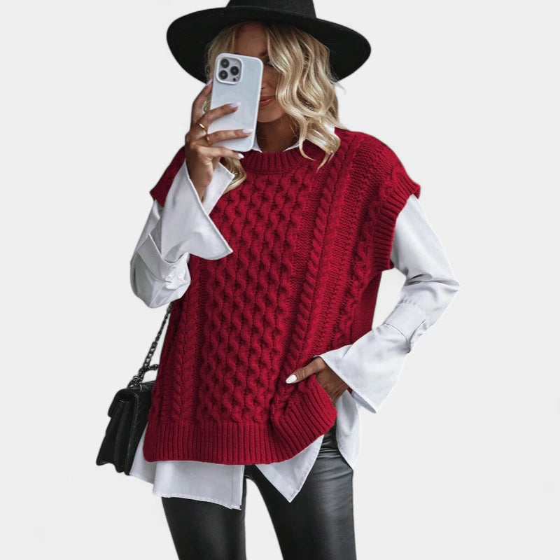 Gleame.-Truien & Vesten-Gleame Trui – Gebreide kabeltrui zonder mouwen voor dames