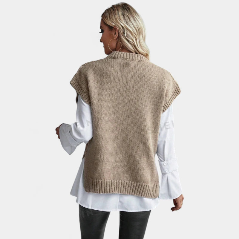 Gleame.-Truien & Vesten-Gleame Trui – Gebreide kabeltrui zonder mouwen voor dames