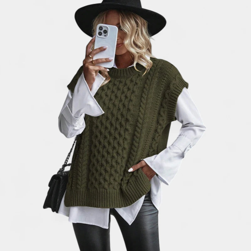 Gleame.-Truien & Vesten-Gleame Trui – Gebreide kabeltrui zonder mouwen voor dames