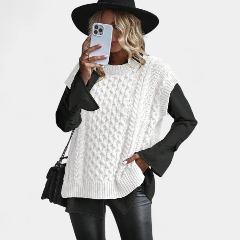 Gleame.-Truien & Vesten-Gleame Trui – Gebreide kabeltrui zonder mouwen voor dames