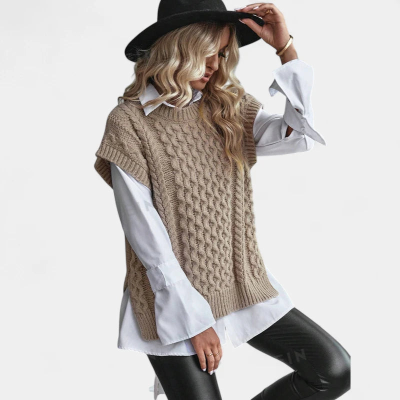 Gleame.-Truien & Vesten-Gleame Trui – Gebreide kabeltrui zonder mouwen voor dames