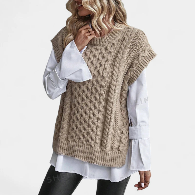 Gleame.-Truien & Vesten-Gleame Trui – Gebreide kabeltrui zonder mouwen voor dames