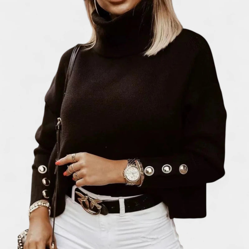 Gleame.-Truien & Vesten-Gleame Trui - Gebreide trui met hoge hals en knopen op de mouwen