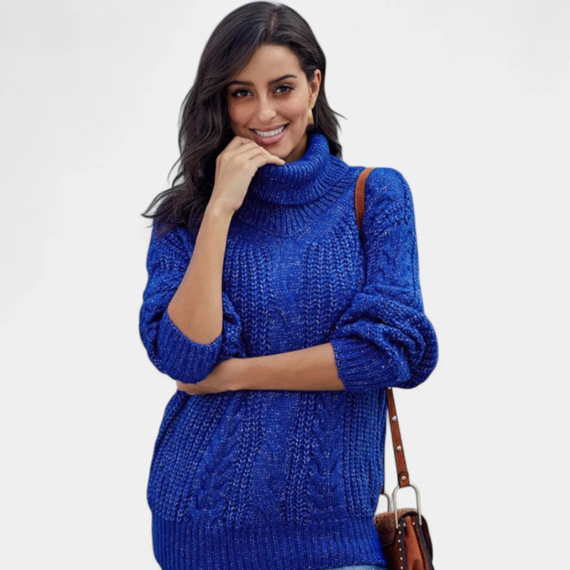 Gleame.-Truien & Vesten-Gleame Trui - Wollen trui met hoge hals en kabelpatroon